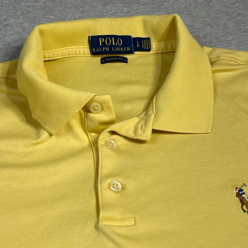 Polo Ralph Lauren Shirt Mens L Yellow Classic Fit Short Sleeve Interlock Polo